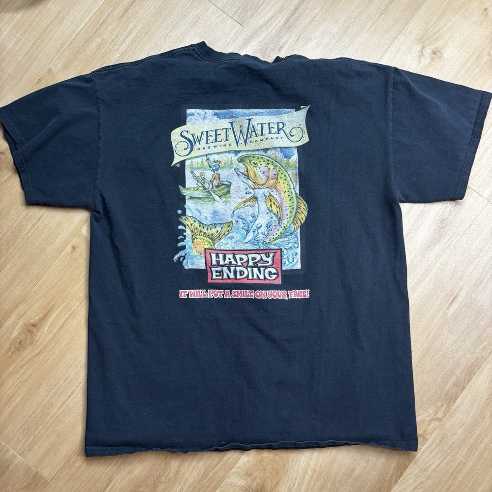 Sweet Water Brewing Hop Hash IPA Beer T Shirt Men's Large Happy Ending Fishing